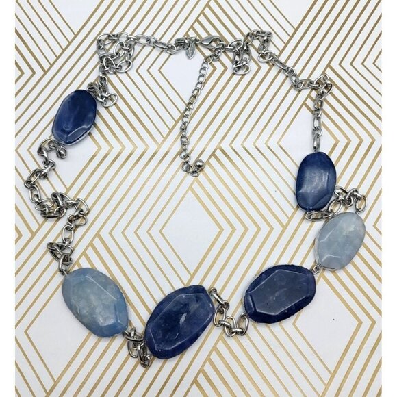 Chico's Silver Tone Long Chain Necklace with Blue Faux Stone Stations 42" Long - Picture 8 of 9